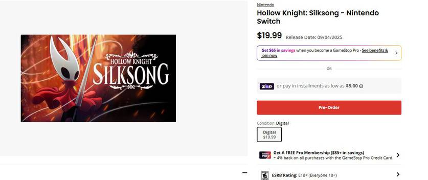 Hollow Knight Silksong preço