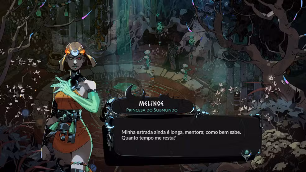 Melinoë, protagonista de Hades 2, empunhando sua arma em meio ao submundo
