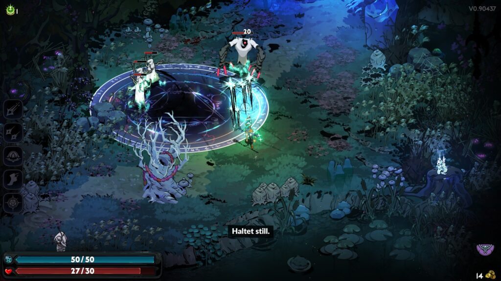 Cena de combate em Hades 2 com magias e inimigos