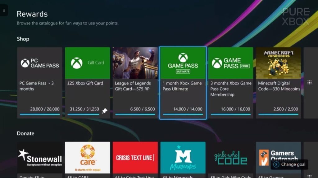 Tela do Xbox mostrando assinatura do Game Pass após o fim da troca direta pelo Microsoft Rewards